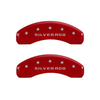 MGP 4 Caliper Covers Engraved Front & Rear Silverado Red finish silver ch