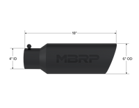 MBRP Universal Tip 6in OD Rolled End 4in Inlet 18in L Black Coated Exhaust Tip