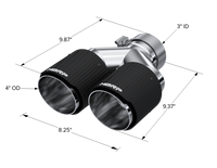 MBRP 3in ID / Dual 4in OD Out Staggered L 9.87in / R 9.37in Dual Wall Carbon Fiber Univ Exhaust Tip